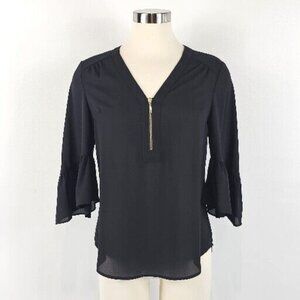 Express Womens Blouse Size XS Bell Sleeve Business Casual Black Lightweight